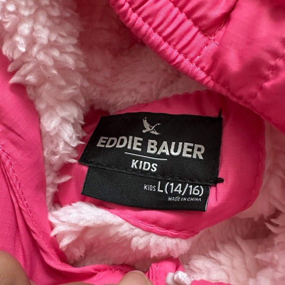 Eddie Bauer Jacket Girls Youth Puffer Duck Down Polar Fleece Lined Pink Large - Picture 3 of 8